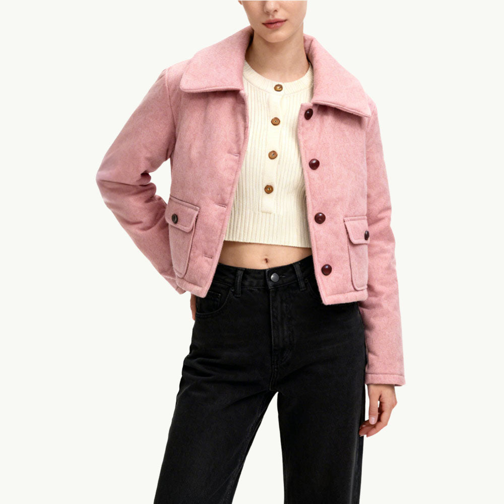 Wide Lapel Buttoned Women's Retro Sweet-Style Outerwear