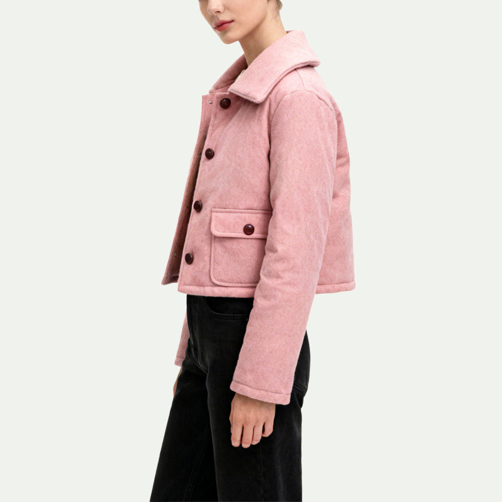 Wide Lapel Buttoned Women's Retro Sweet-Style Outerwear