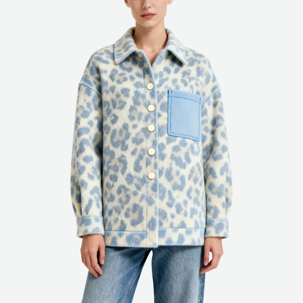 Leopard Pattern Single-Row Button Women's Loose Trendy Outerwear