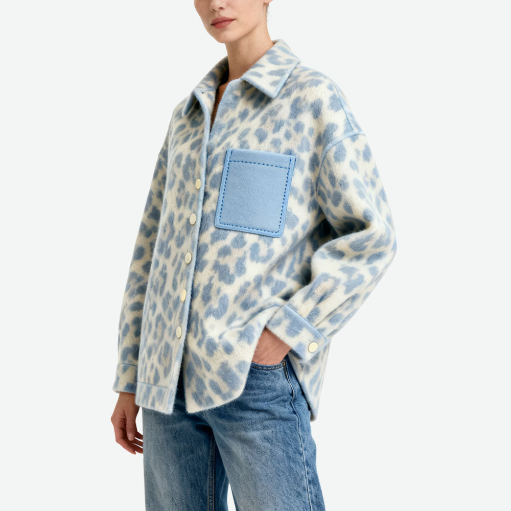 Leopard Pattern Single-Row Button Women's Loose Trendy Outerwear