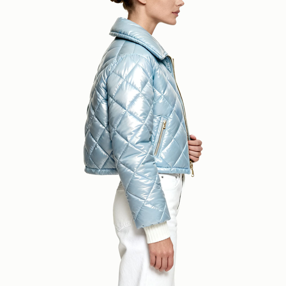Zip Women's Fashion Shiny Quilted Diamond Pattern Outerwear