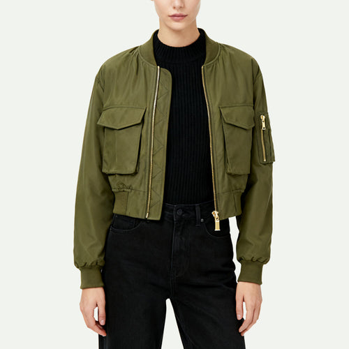 Baseball Collar Multi-Pocket Women's Edgy Utility-Style Outerwear