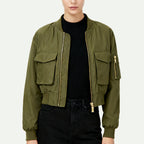 Baseball Collar Multi-Pocket Women's Edgy Utility-Style Outerwear
