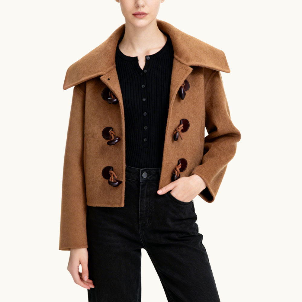 Horn Button Closure Women's Retro-Style Outerwear