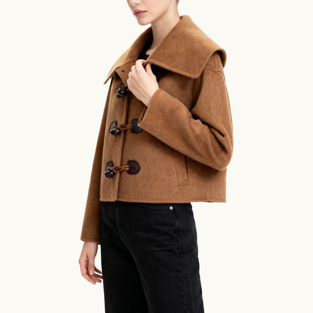 Horn Button Closure Women's Retro-Style Outerwear