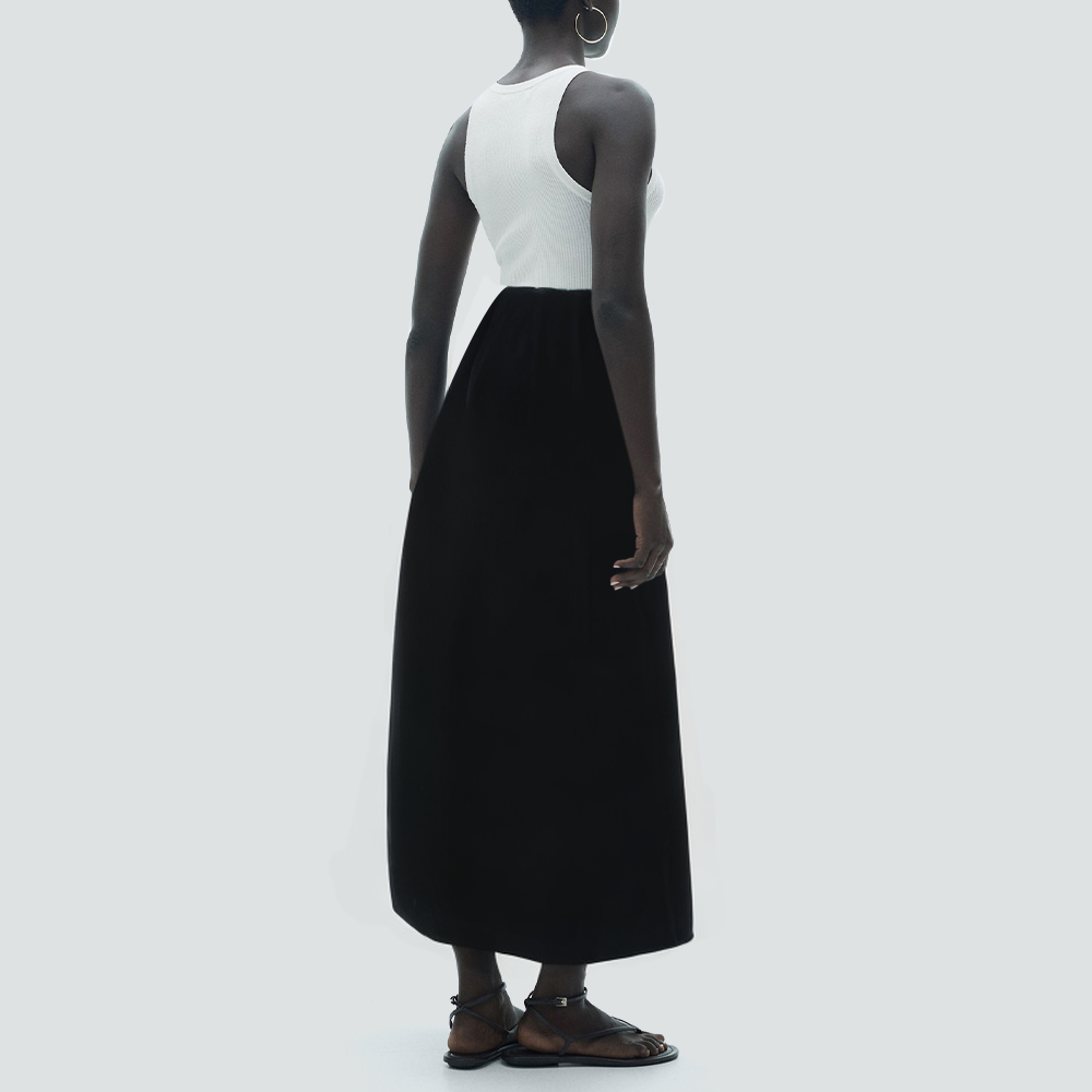 Black casual long skirt with buttons and front slit