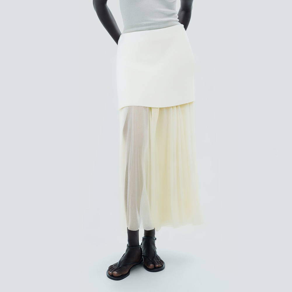 Panelled design relaxed elastic waist long skirt