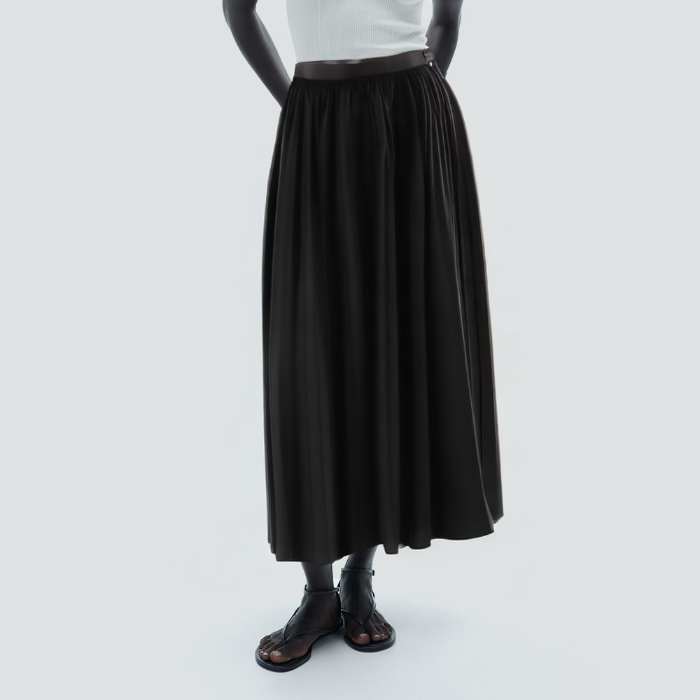 New style black side button casual long skirt