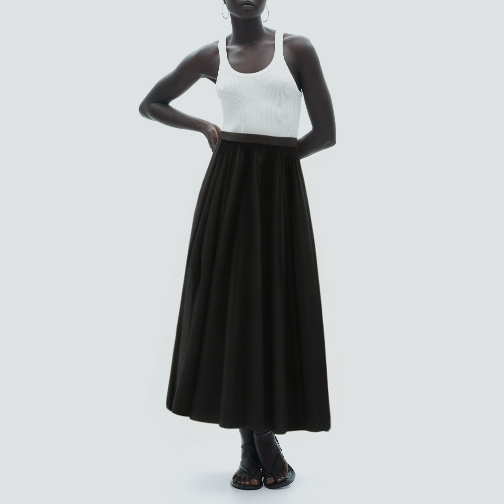 New style black side button casual long skirt