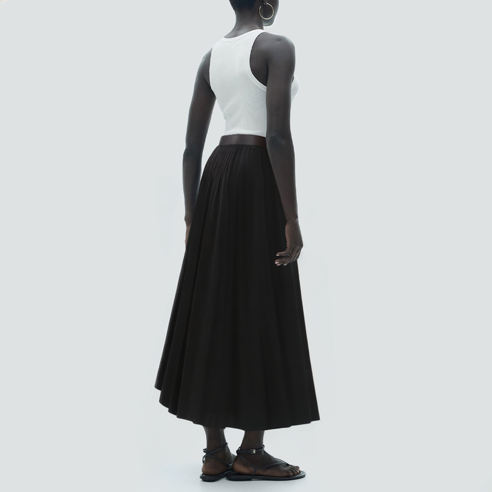 New style black side button casual long skirt