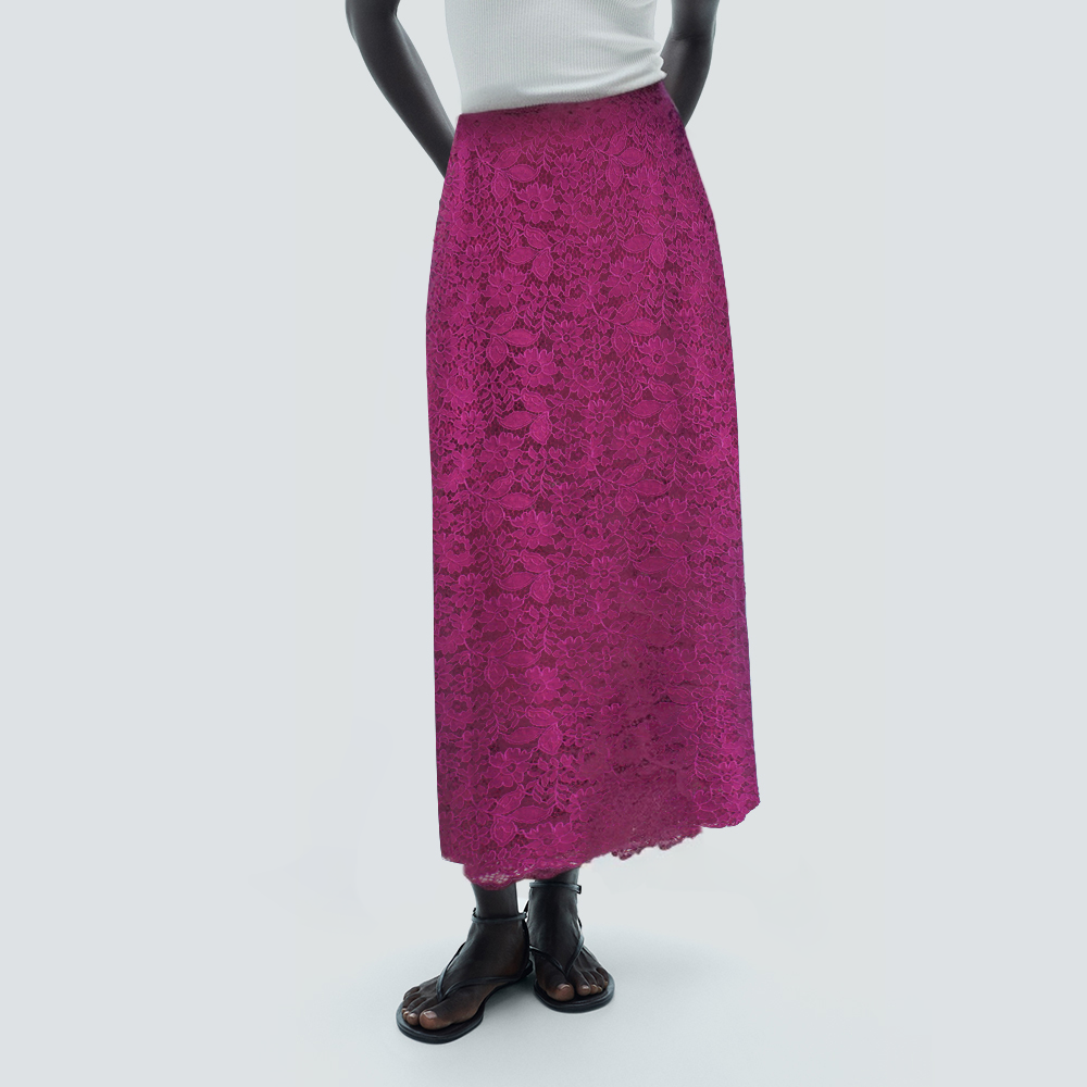 Fashion purple floral lace slim long skirt