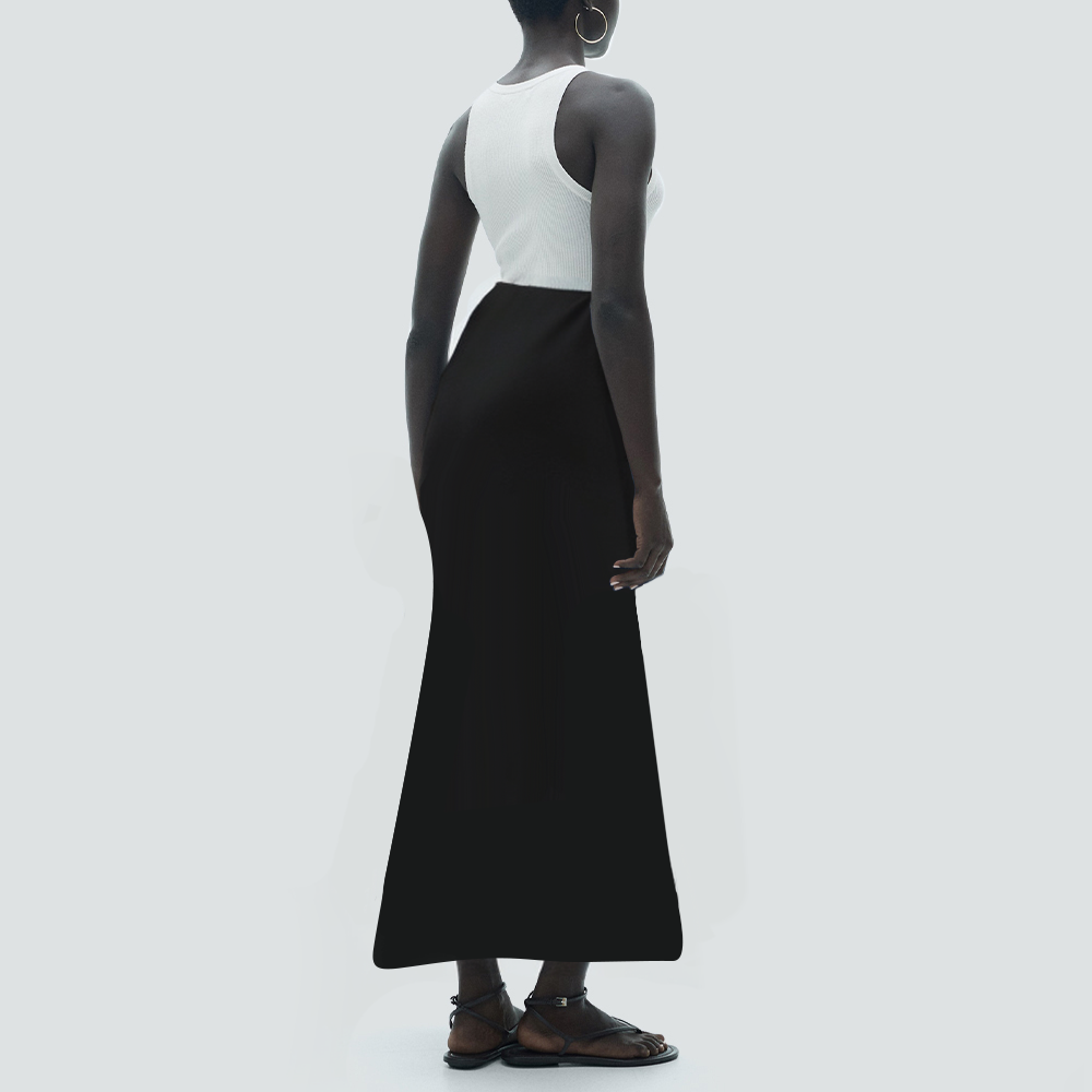 Black floral embroidered long slim fit skirt
