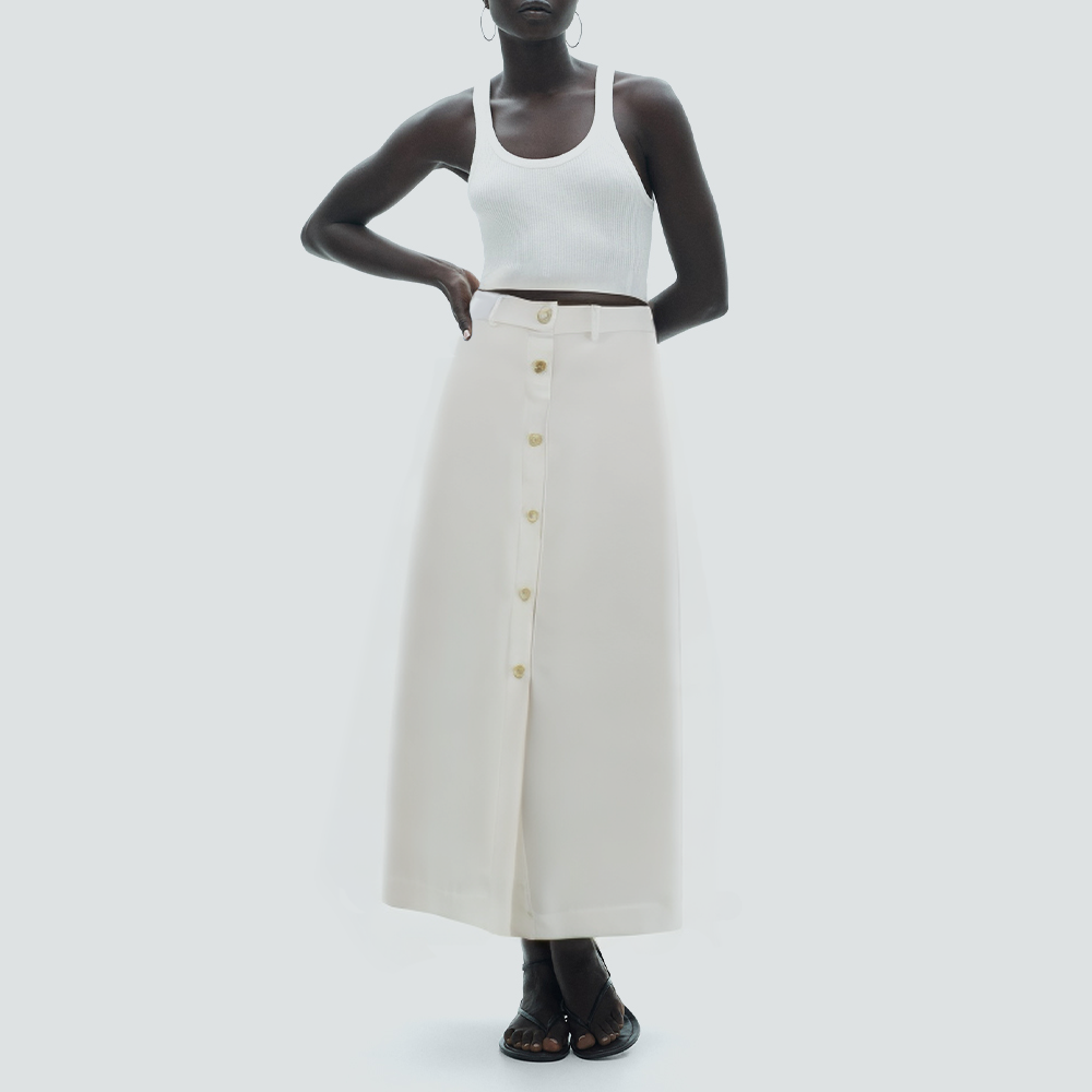 White front slit casual women's long skirt
