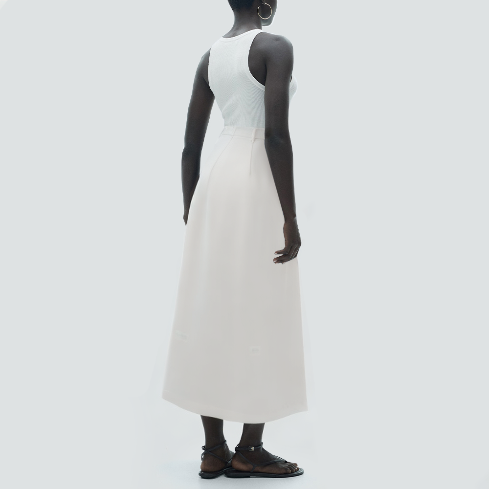 White front slit casual women's long skirt