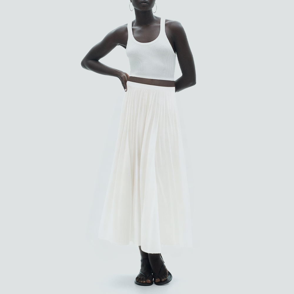 White pleated casual women's long skirt