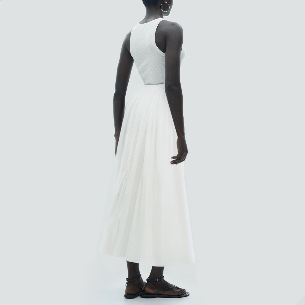 White pleated casual women's long skirt