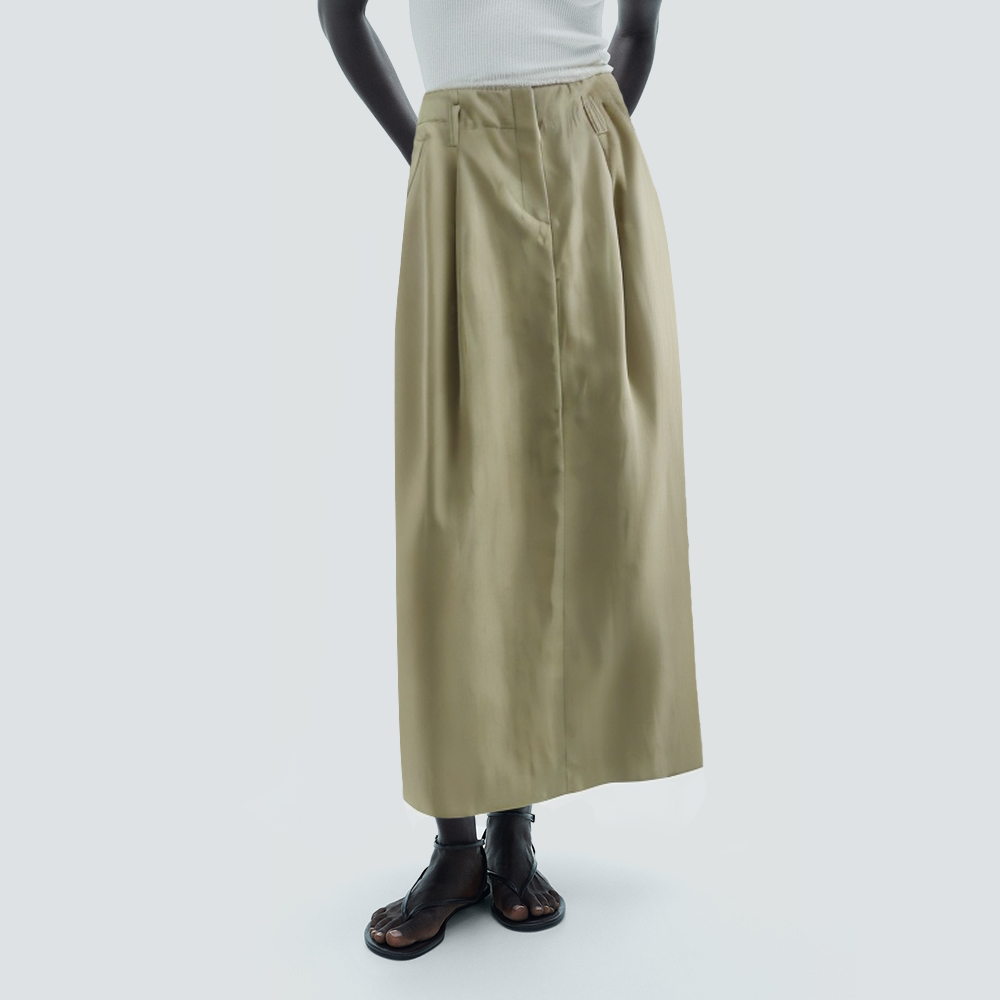 Khaki back slit casual women's long skirt