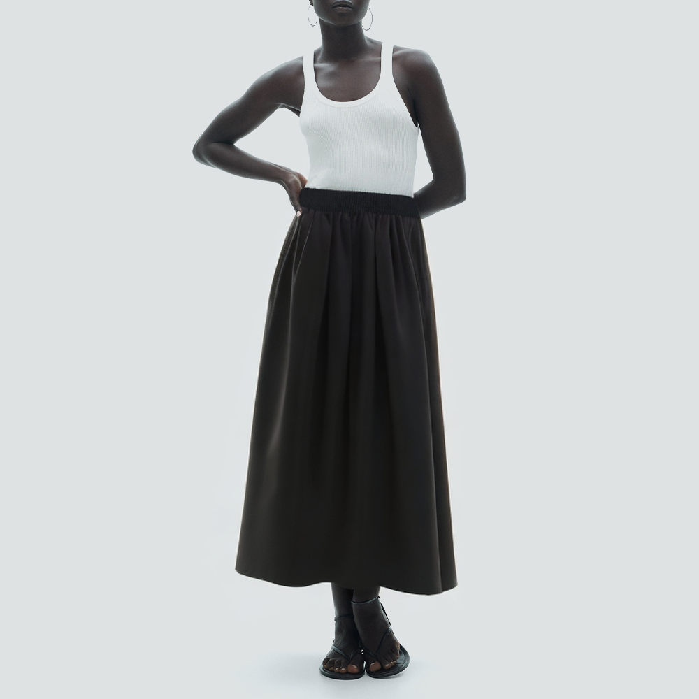 Black casual elastic waist women's long skirt