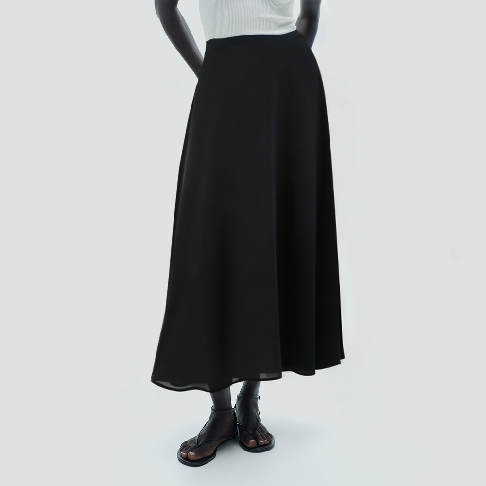 Black stylish high waist zipper long skirt