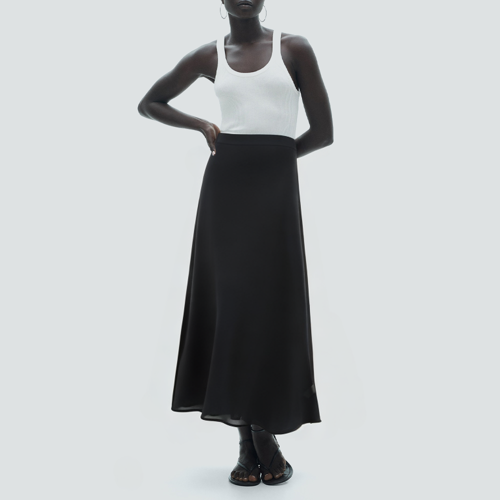 Black stylish high waist zipper long skirt