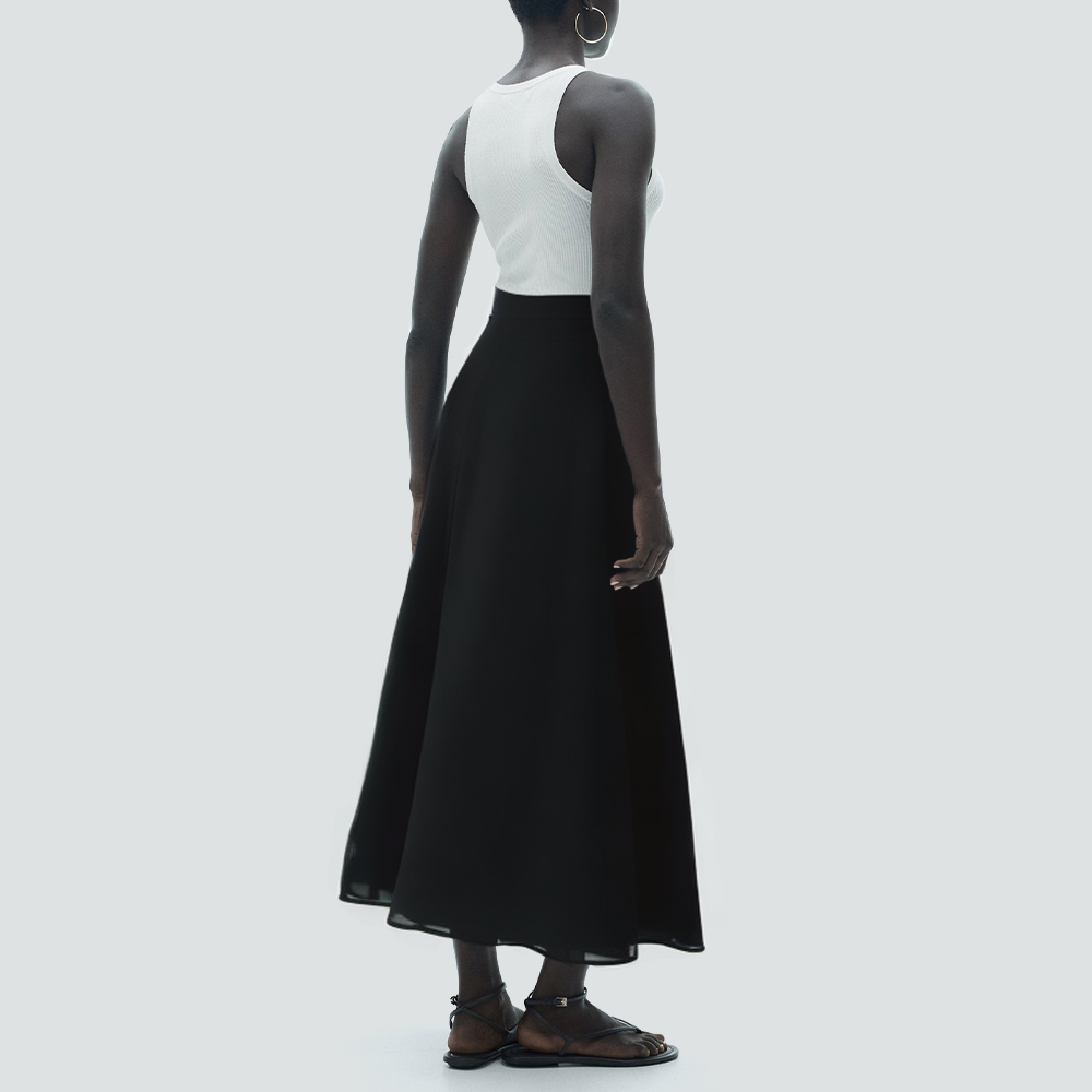 Black stylish high waist zipper long skirt
