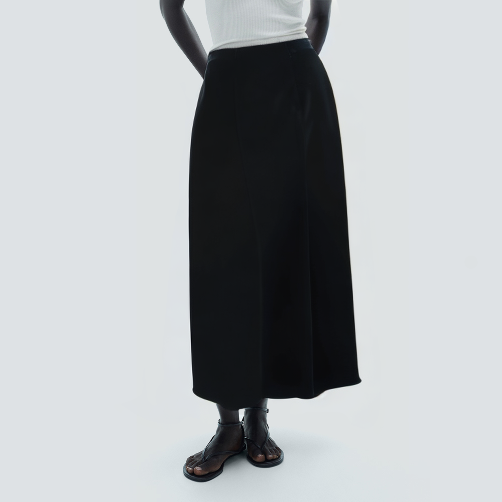 Black casual high waist zipper long skirt