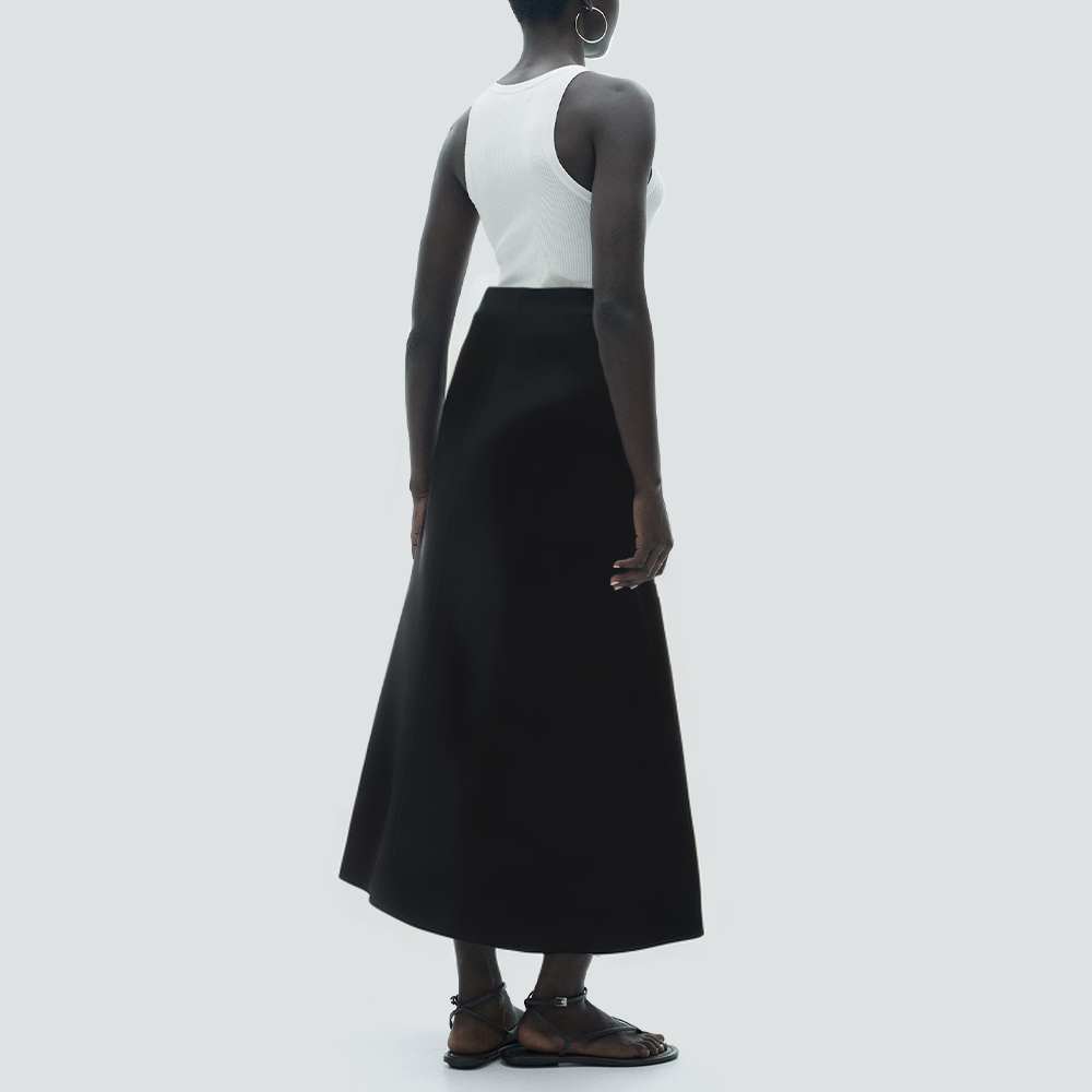 Black casual high waist zipper long skirt