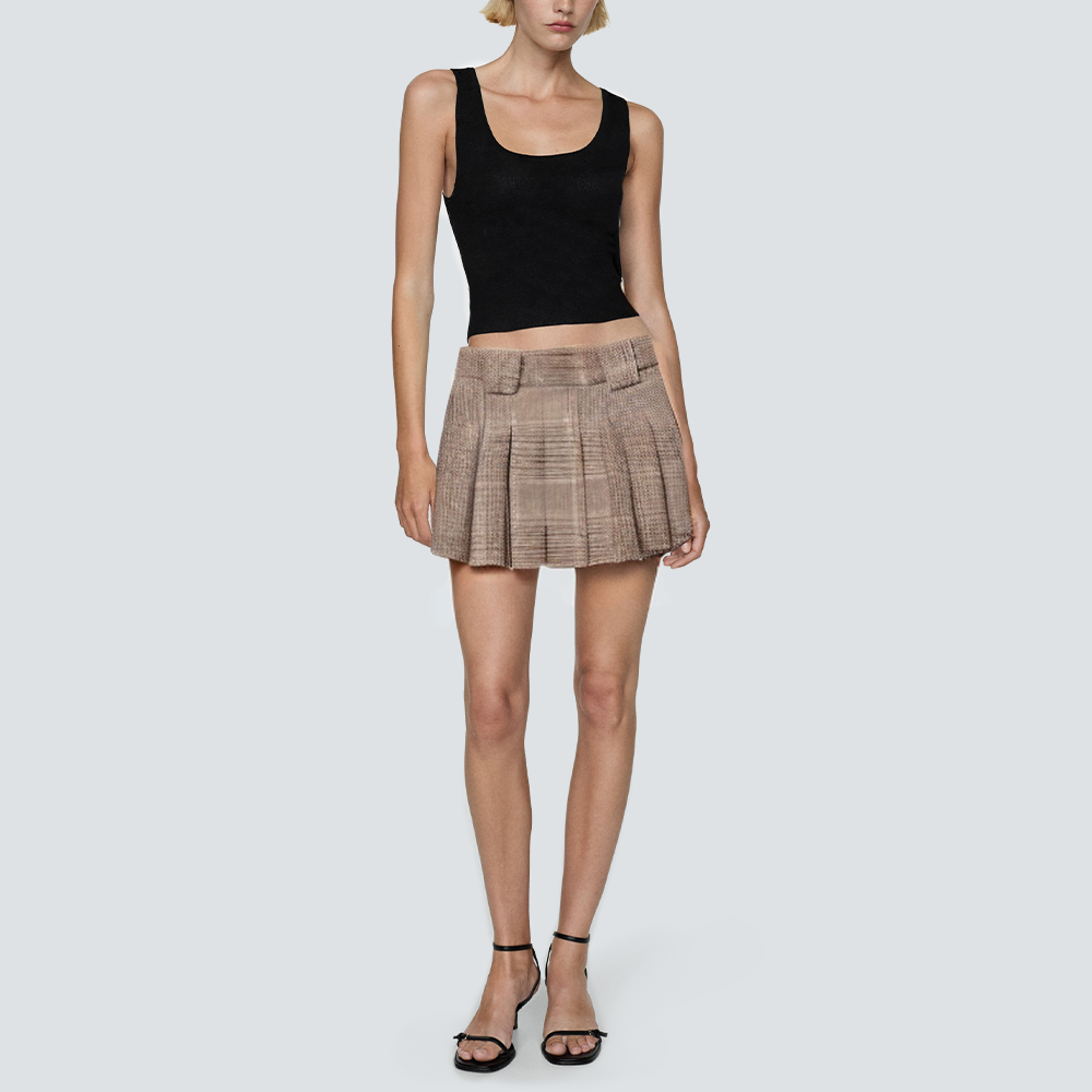 Women's short skirt in khaki with plaid pattern