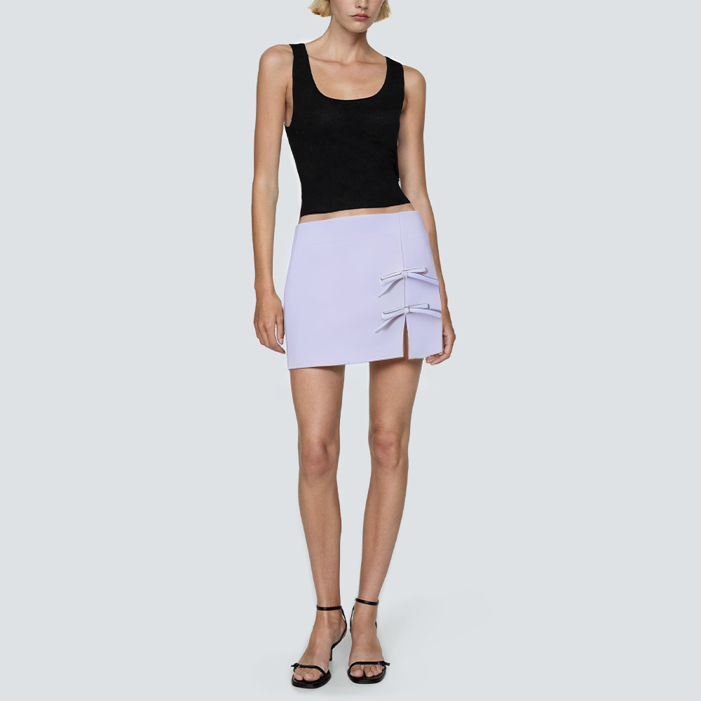Purple front bow slit women's short skirt