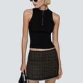 Women's black plaid beaded short skirt