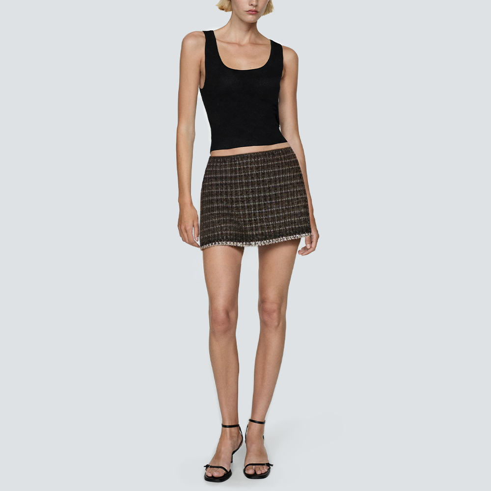 Women's black plaid beaded short skirt