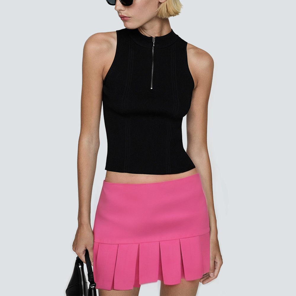 New pink zipper pleated women's short skirt