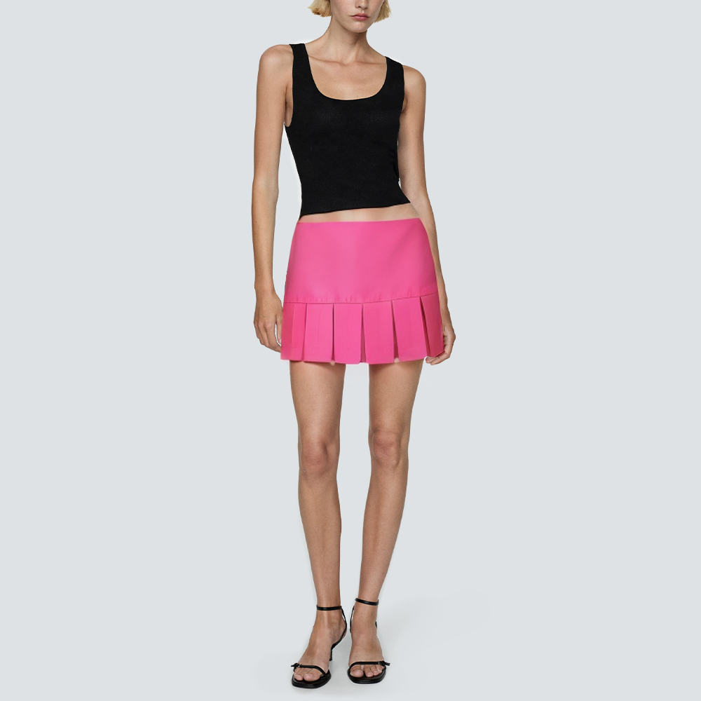 New pink zipper pleated women's short skirt