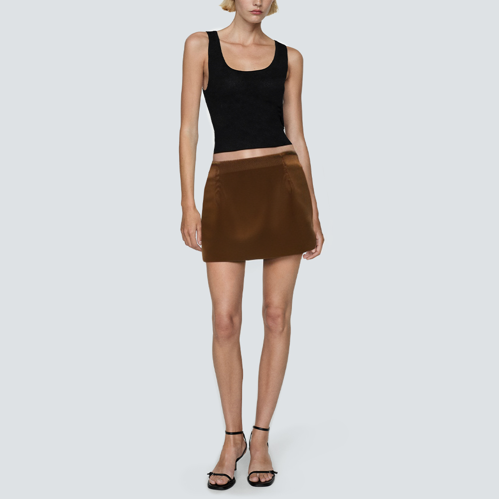 Brown casual corduroy short skirt for women