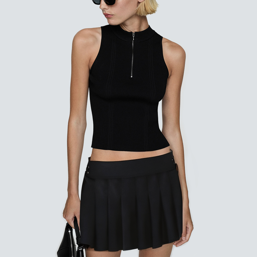 Casual pleated women's leather short skirt