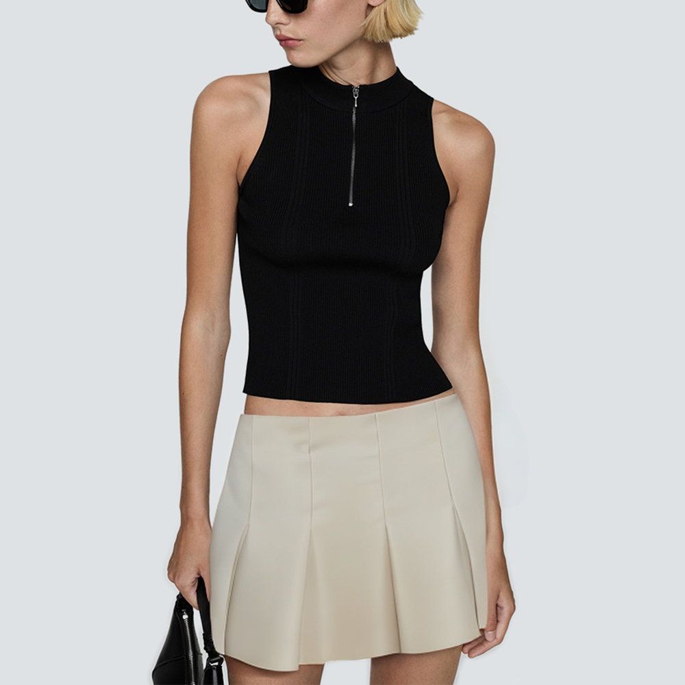 Beige pleated casual women's short skirt
