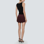 Burgundy pleated casual women's short skirt
