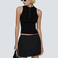 Black knitted elastic waist women's short skirt
