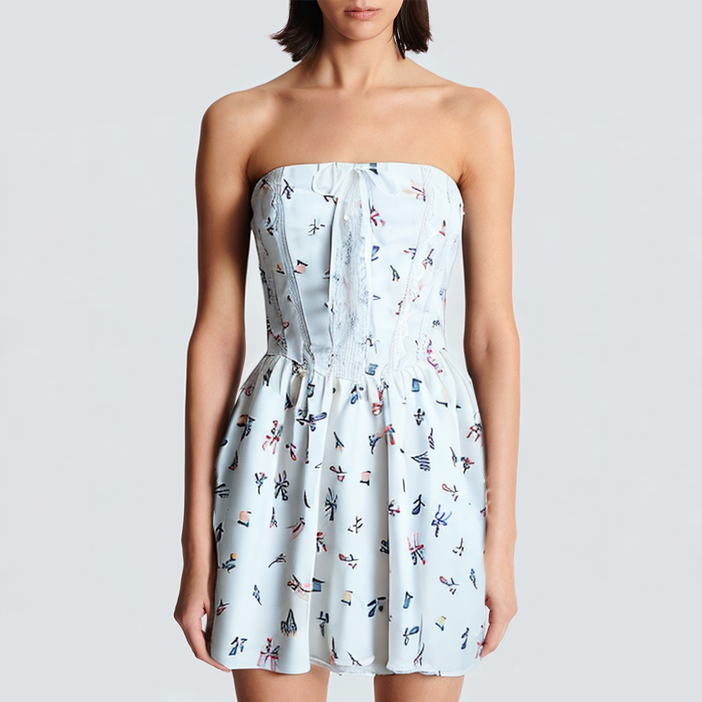 White floral print off-the-shoulder short dress