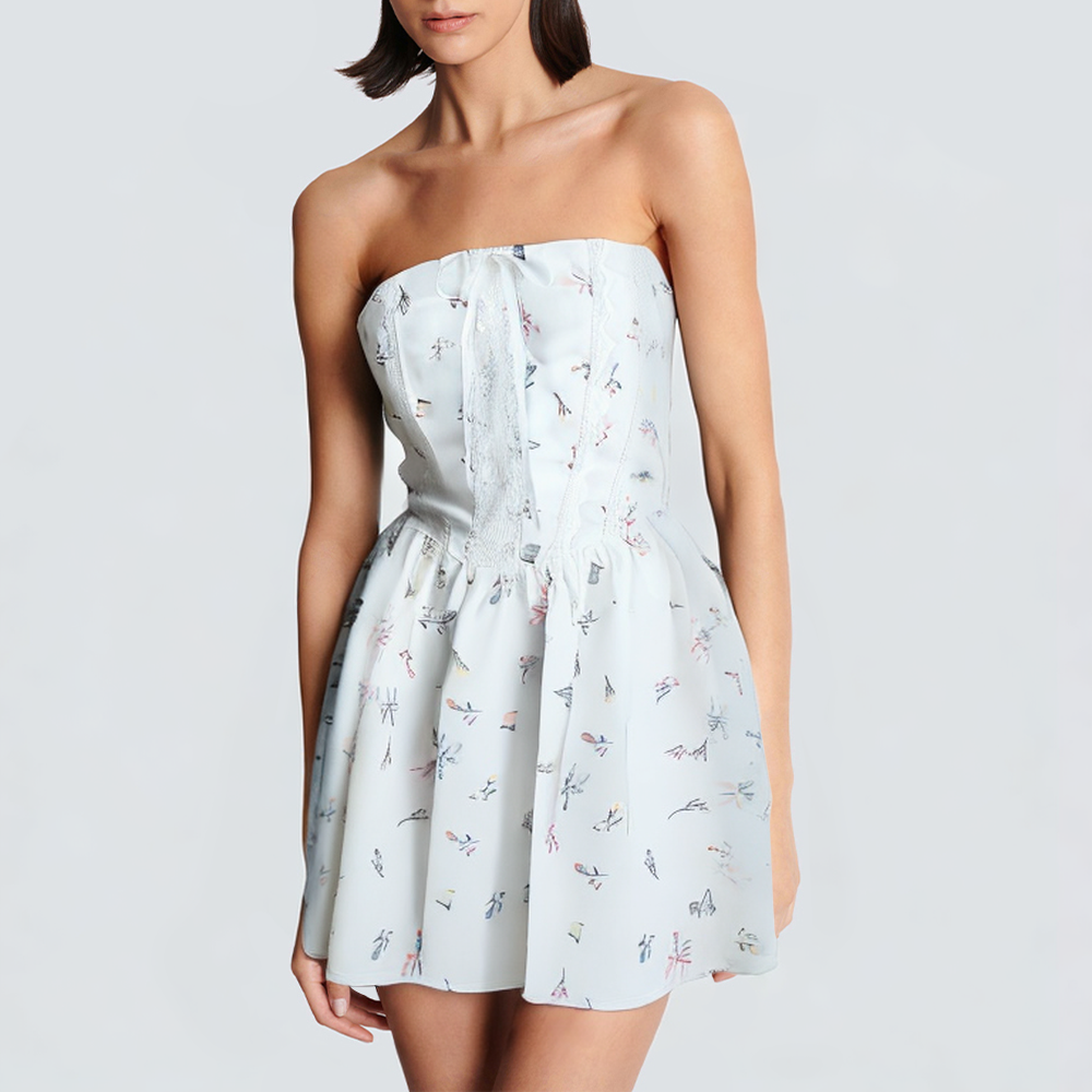 White floral print off-the-shoulder short dress