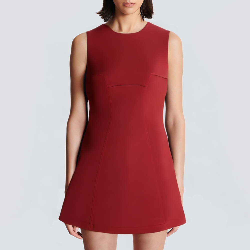 Red round neck sleeveless casual short dress