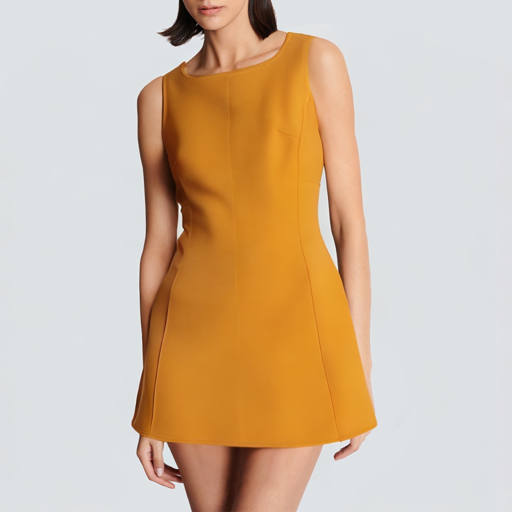 Orange round neck sleeveless casual short dress