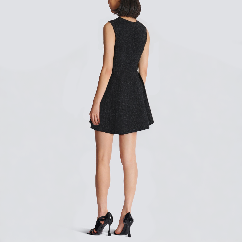 Black double breasted sleeveless front slit short dress