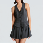 Gray striped printed V-neck sleeveless short dress