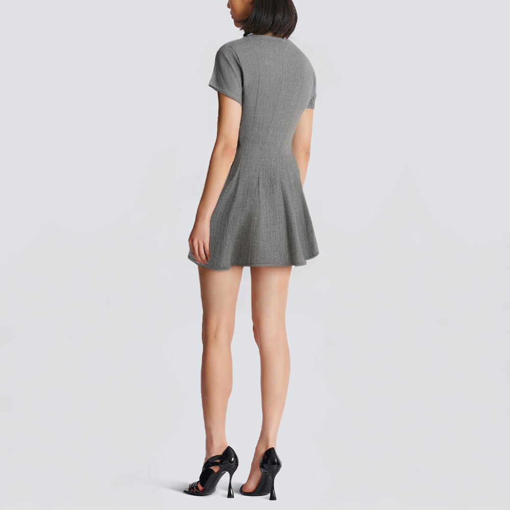 Casual gray round neck short sleeve short dress