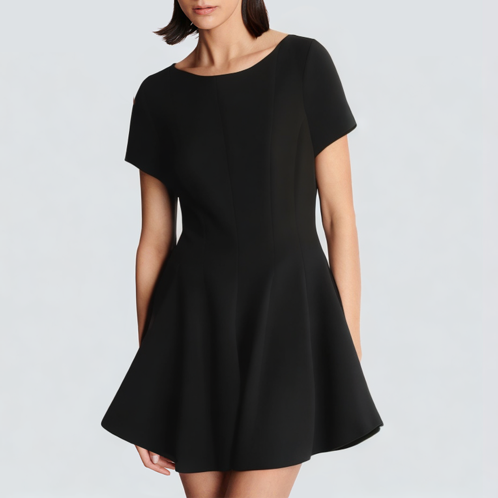 Casual and fashionable black round neck short dress