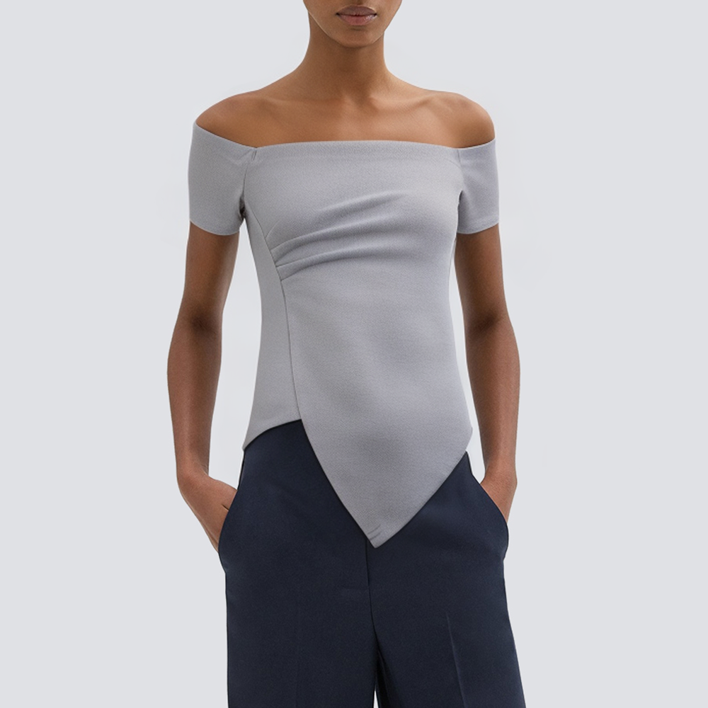 Irregular design square neck ladies T-shirt