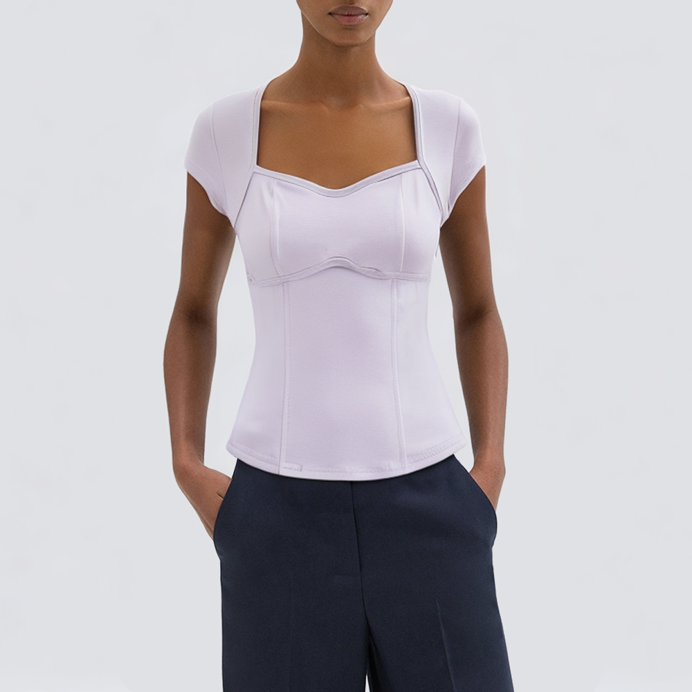 Purple square neck slim fit women's T-shirt