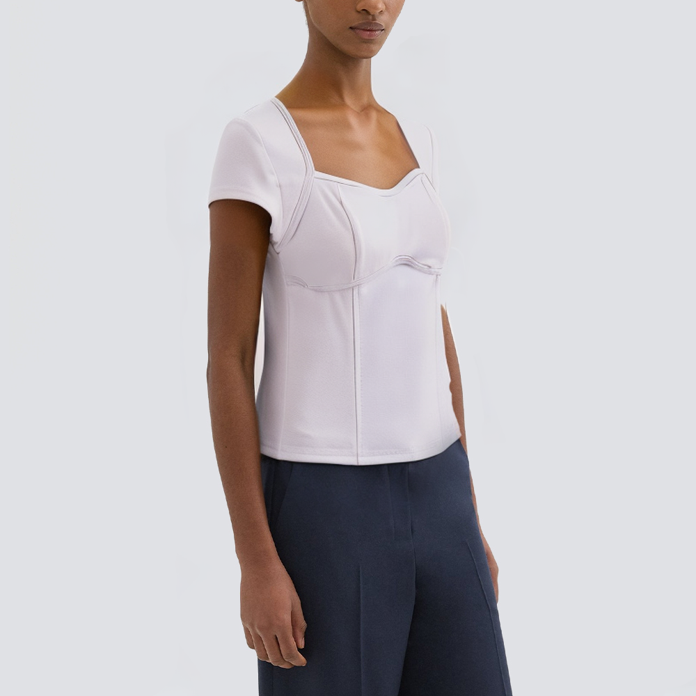 Purple square neck slim fit women's T-shirt