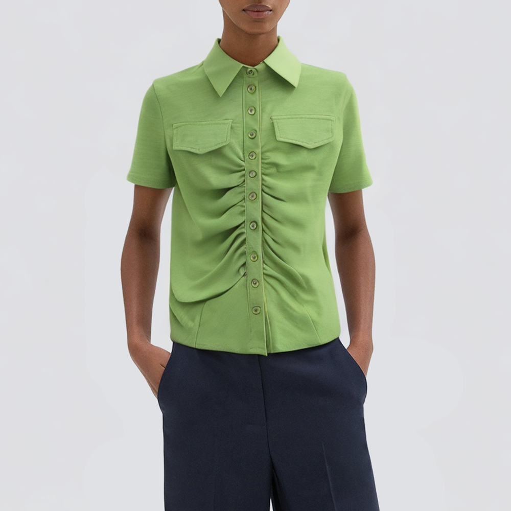 Ladies lapel button-down casual T-shirt